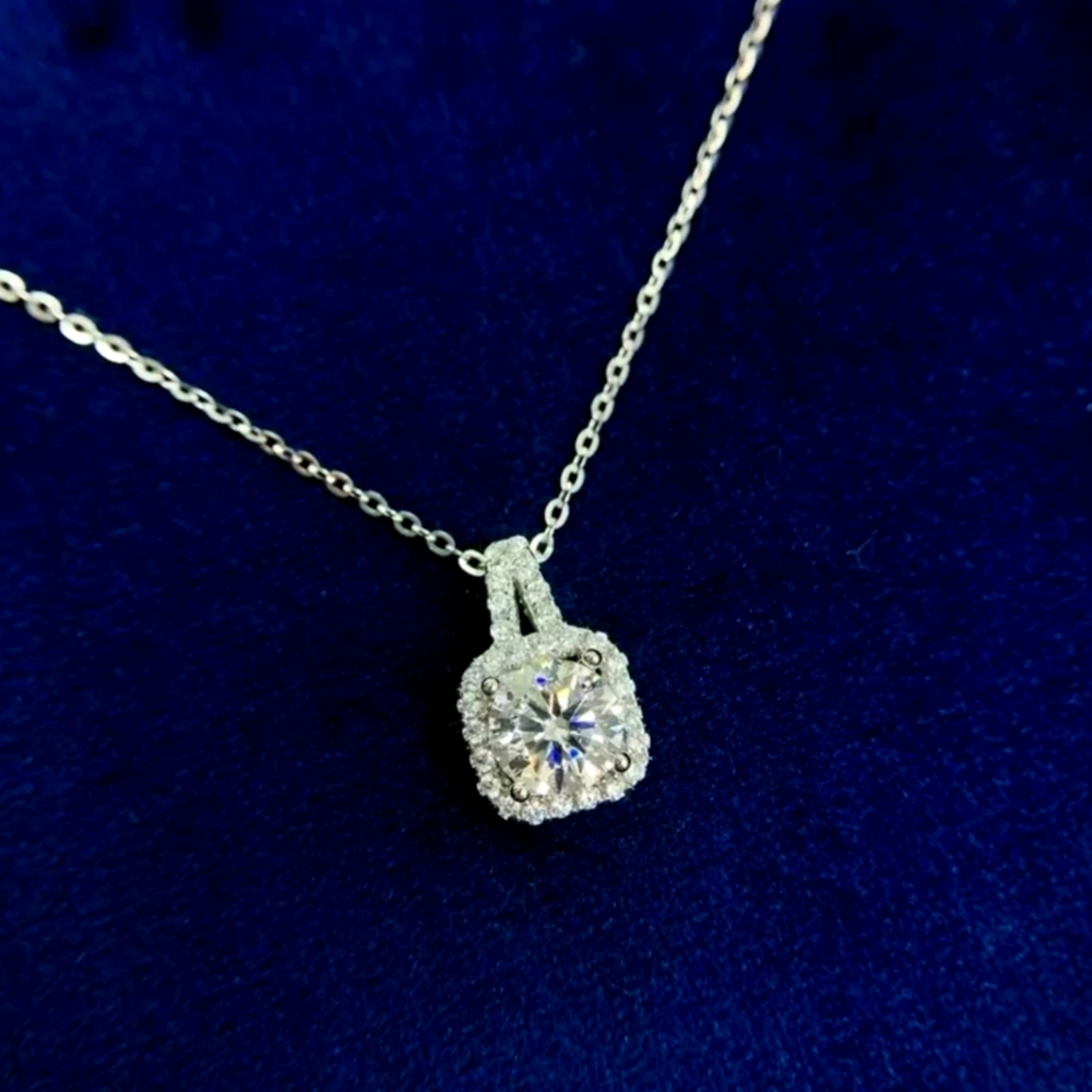 1ct Moissanite Pendant Necklace, 925 Sterling Silver